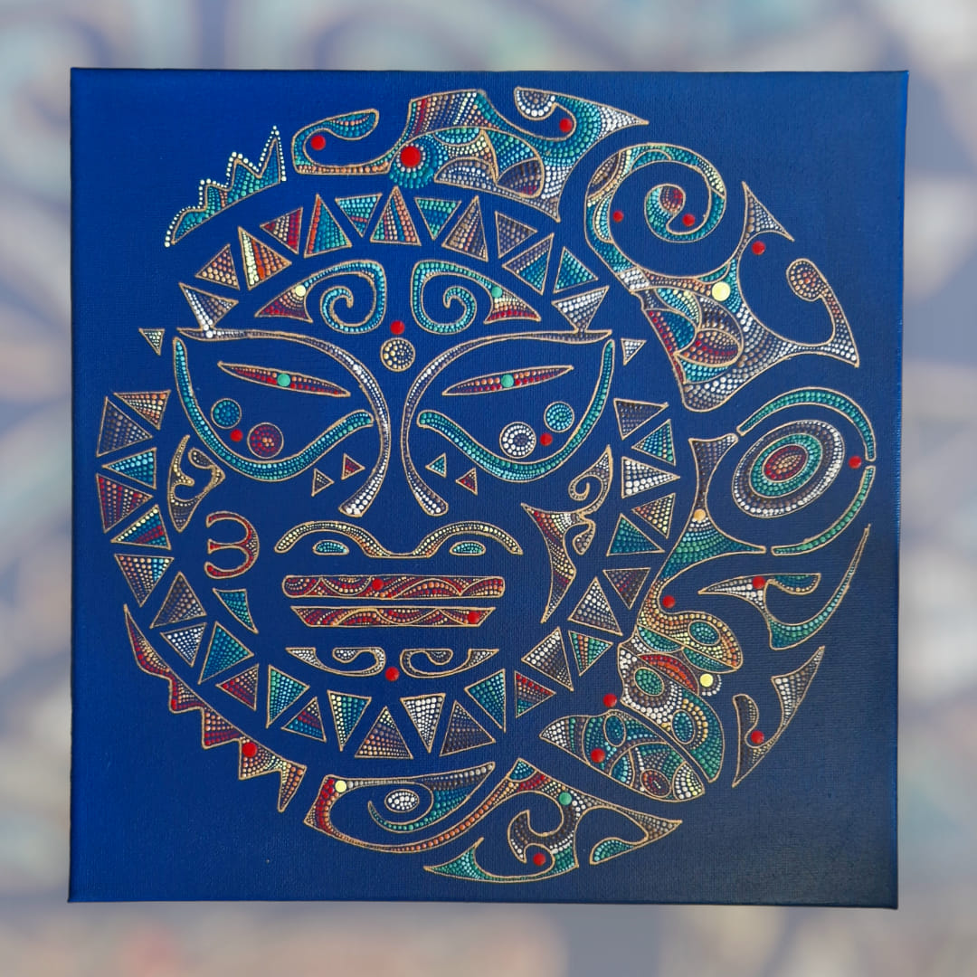 Tűvel pontozott kép, sötétkék alapon - 30x30 cm