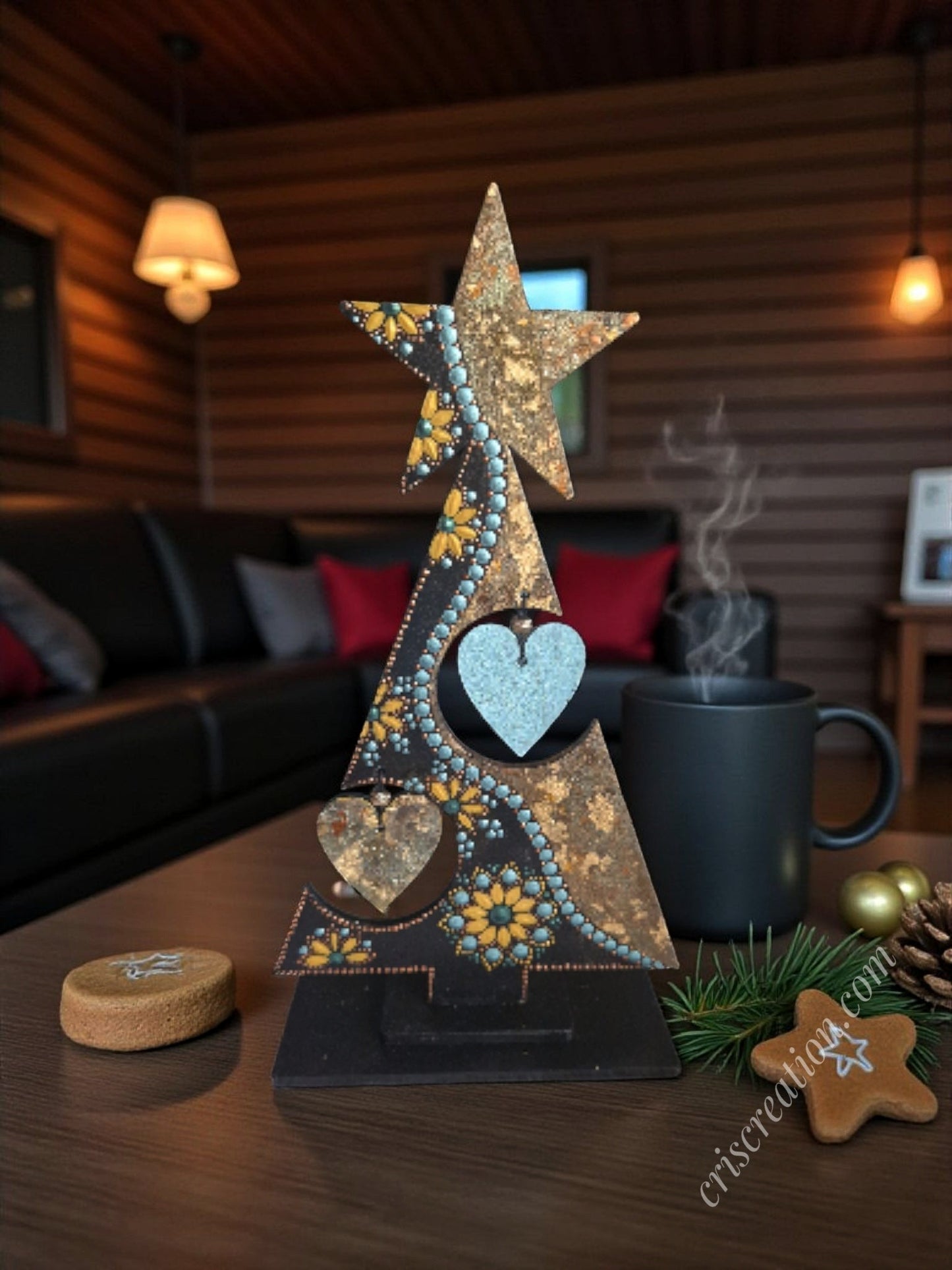 Karácsonyfa szívecskékkel - 25x13 cm