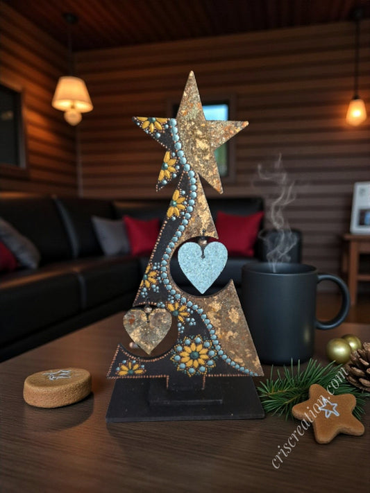 Karácsonyfa szívecskékkel - 25x13 cm