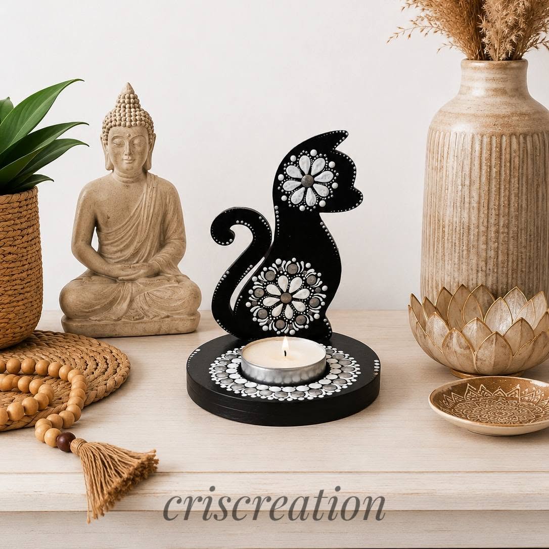 Cica mécsestartó