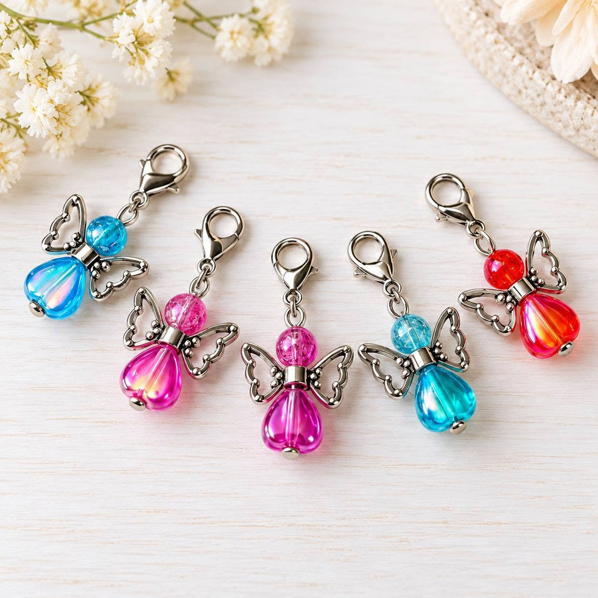 05. Színes angyalok charm - 2,5x2,5 cm - 5 db